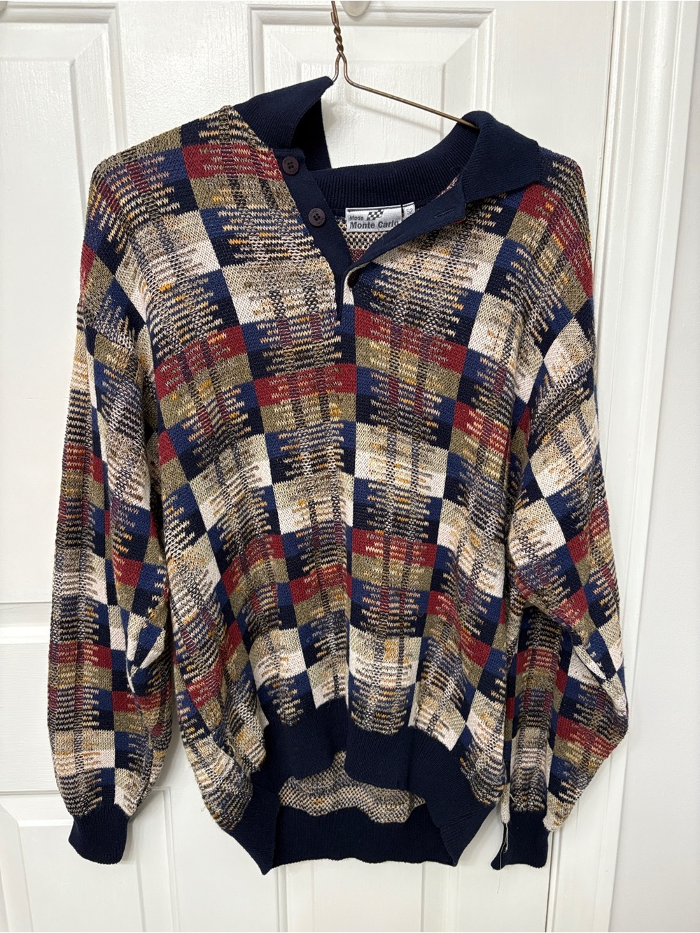 Vintage 90s Navy Multi-Color Patterned Pullover Grandpa Sweater